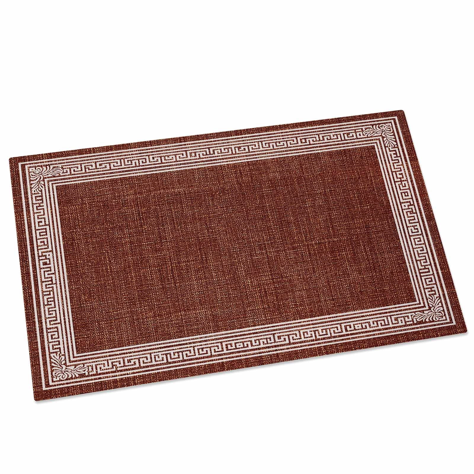 Dark Brown Geometric Indoor Door Mat - 18"x30", Non-Slip Welcome Mat for Outdoor, White Greek Key Design Burlap Modern Art Front Doormat for Entry, Low-Profile Doormat Entrance Rug for Bathroom