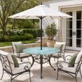 thumbnail image 2 of Round Outdoor Tablecloth with Umbrella Hole and Zipper, Coastal Tablecloth with Elastic Waterproof, Summer Nautical Beach Coral Starfish Blue Ombre Patio Table Covers for 55" - 60" Pool Tables, 2 of 9