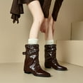 thumbnail image 2 of Wensltd Women Pull On Leather Boots Ankle Pointed Toe Office Trendy Boots Comfortable Black, 2 of 7