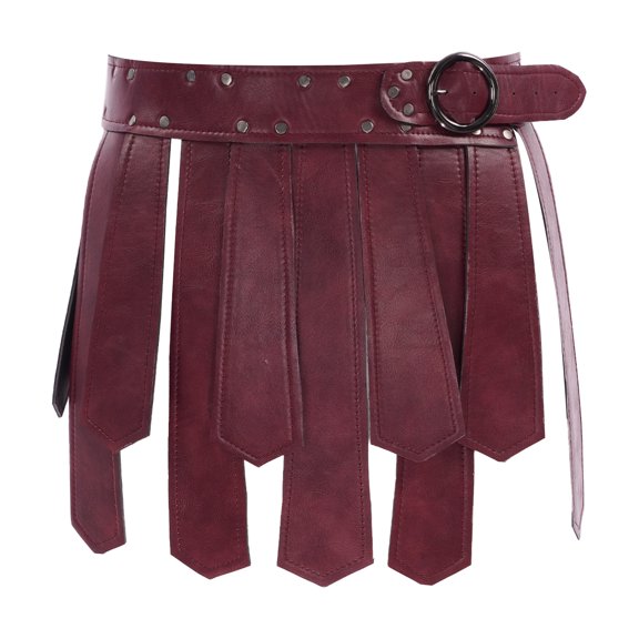 YIZYIF Womens Halloween Medieval Costume Skirt Faux Leather Punk Rivets Skirt with Buckles Burgundy One Size