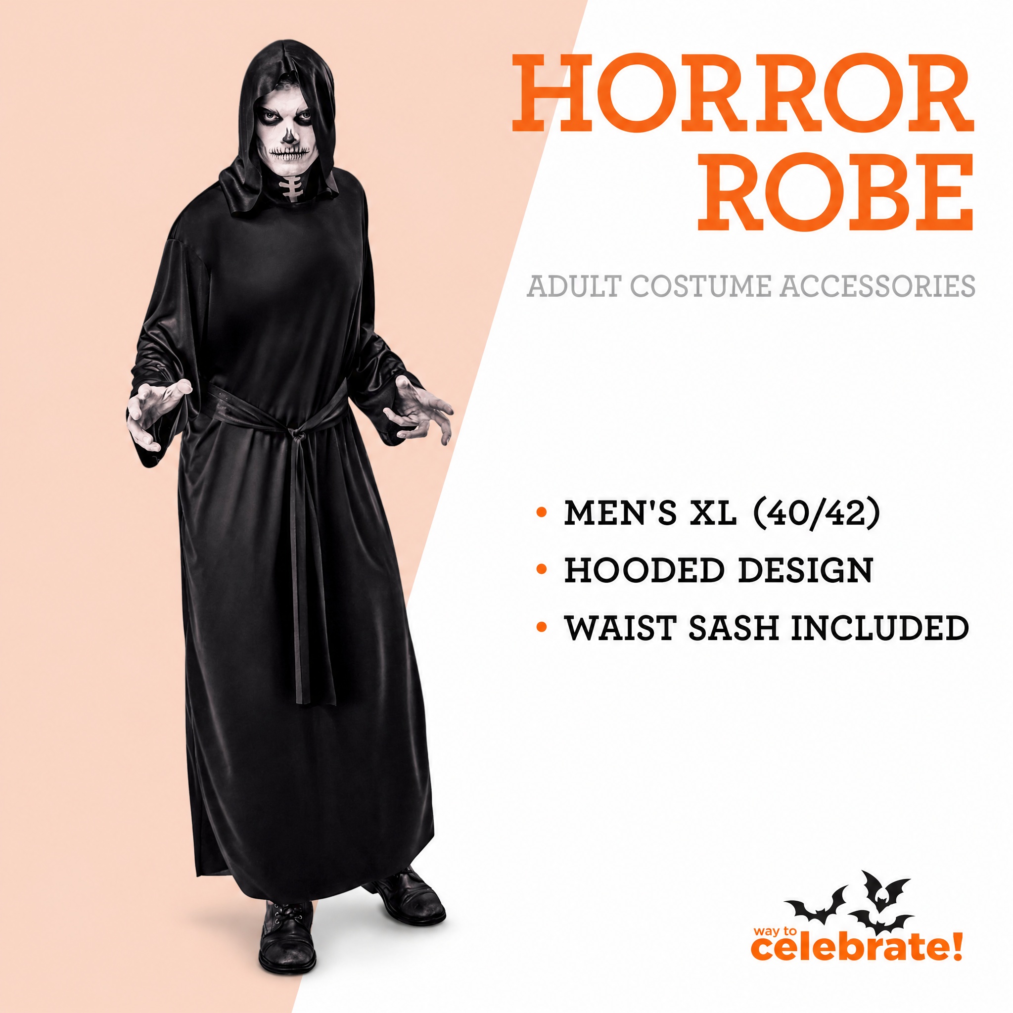 Horror Robe Costume Accessory for Adults, Black, XL (40/42), Halloween by Way To Celebrate