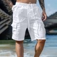 thumbnail image 4 of JULMCOMO Cargo Shorts for Men Cotton Linen Drawstring Relaxed Fit Casual Outdoor Summer Work Shorts with Multi Pockets White L, 4 of 4
