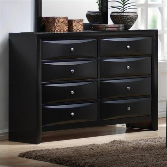 Bowery Hill 8 Drawer Double Dresser in Black and Silver