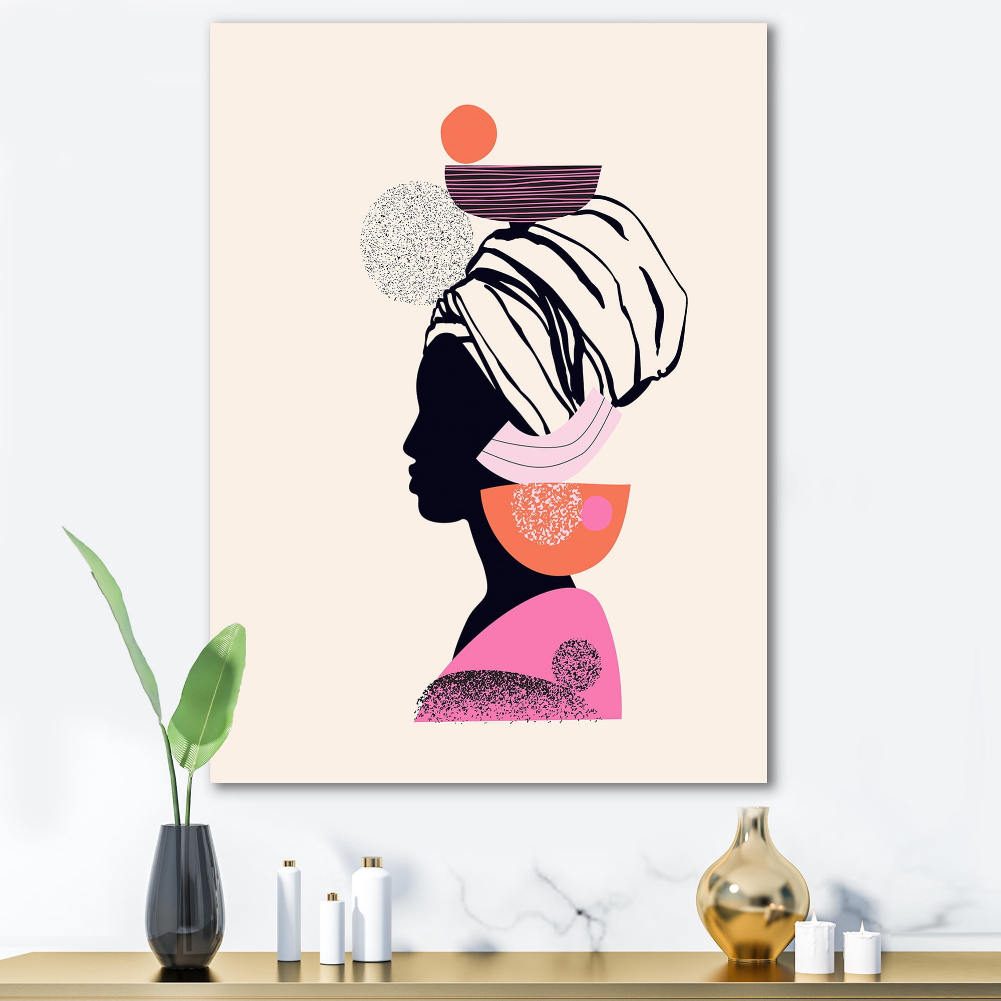 Ethnic Portrait of African American Woman 16 in x 32 in Painting Canvas Art Print, by Designart