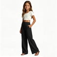 thumbnail image 3 of XIYNBAOK Girls Linen Dress Pants Drawstring Loose High Elastic Waist Hiking Trousers Kids Teen Casual Athletic Preppy Sweatpants Schoolwear, 3 of 5