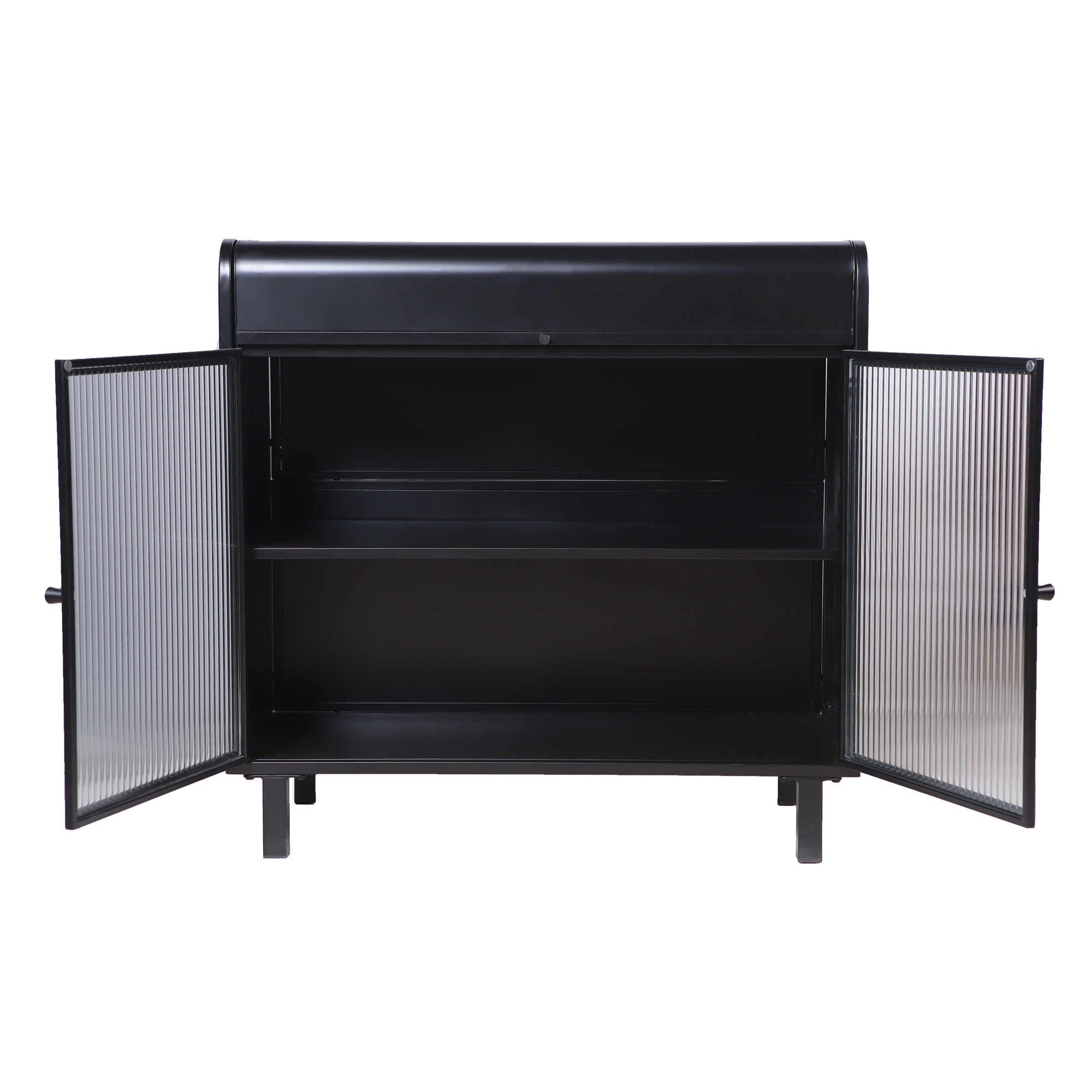 Leumius Modern Sideboard Buffet Cabinet with Tempered Figured Glass Doors, Flip Top, Inner Shelves, Metal Frame Storage Console for Dining Room, Kitchen, Living Room & Entryway (Black)