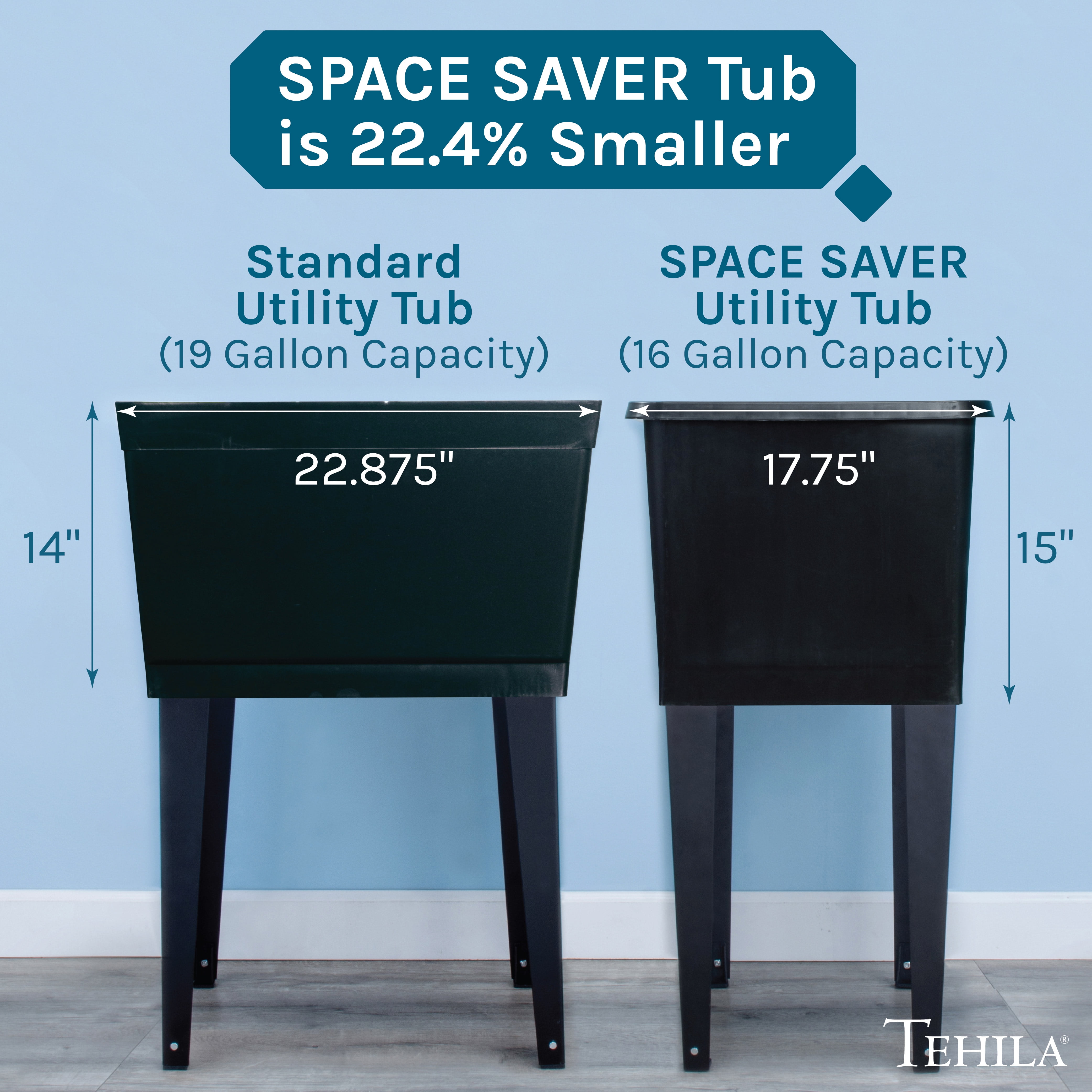 TEHILA Space Saver 16 Gallon Black Utility Sink with Black Faucet & Side-Sprayer