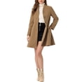 thumbnail image 2 of Abrigo de invierno para mujer INSPIRE CHIC, corte A, de manga larga, con botonadura simple, dobladillo peplum, largo, color marrón, 2 of 6