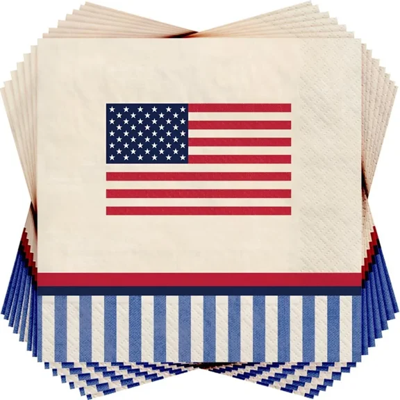 QUEST- Americana Stripe July 4Th Usa Patriotic Theme Party Paper Luncheon Napkins