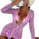 thumbnail image 3 of Conjunto de Bikini para mujer, traje de baño elegante de 2 piezas para playa, traje de baño de malla transparente, prendas de vestir de manga larga, rayas rosas y blancas XL, 3 of 6