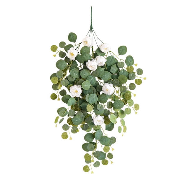 Ratán De Plástico 1 paquete de eucaliptos artificiales, peonías, enredaderas de ratán, decoración colgante para pared de salón interior, 80 x 35 x 35 cm Yulucky