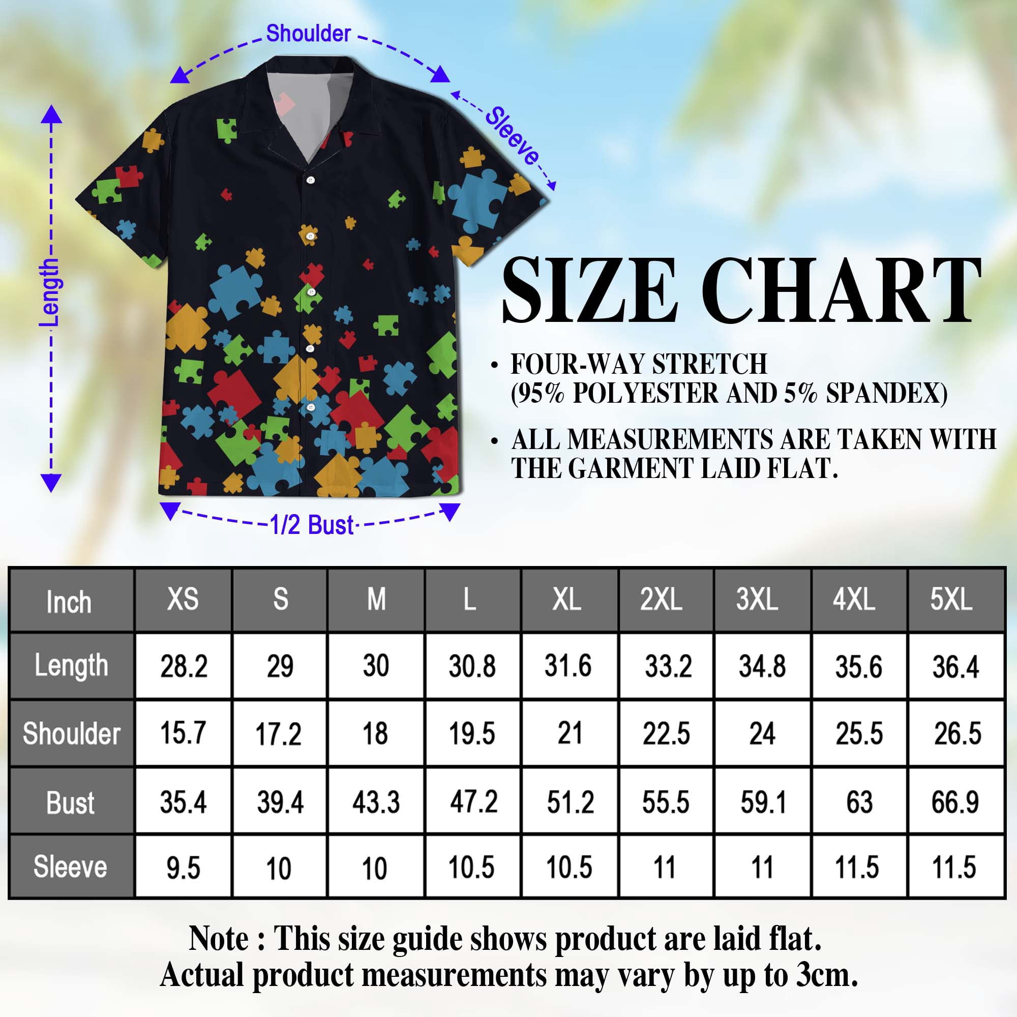 Colorful Autism Awareness Hawaiian Shirt for Men, Button Down Summer Beach Short Sleeve, S-5XL