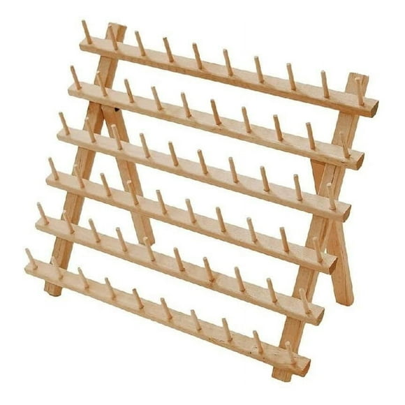 ThreadNanny 60 Spools Thread Rack - Premium Birchwood Thread Storage Organizer Stand for Sewing Embroidery Spools and Mini Cones - Thread Holders for Spools of Thread with Wall Mount Hanging Hooks