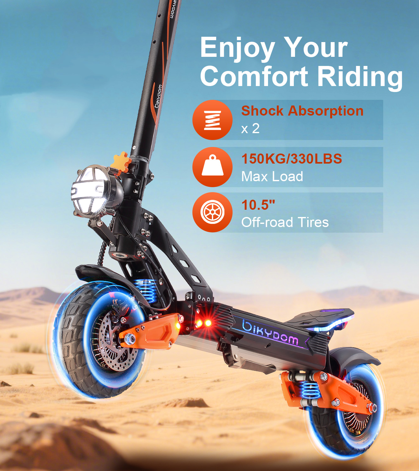 Bikydom 45Mph Electric Scooter for Adults with Seat, 5000W up to 50 Miles Range, 60V/25.6AH E-Scooter NFC Max Load 265lbs