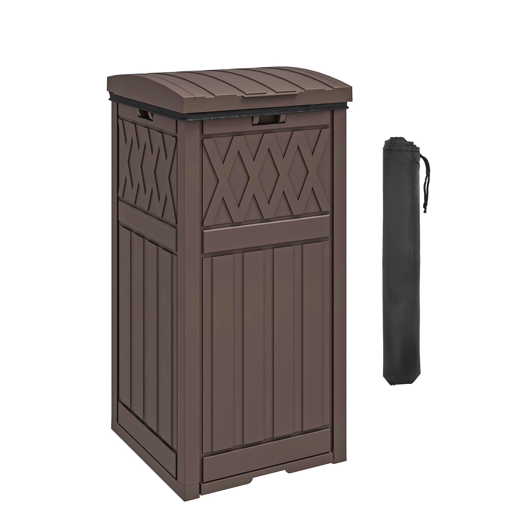 Uforic 32 Gallon Outdoor Trash Can, Waterproof Resin Garbage Bin with Lid & Drip Tray for Porch Backyard Patio, Dark Brown