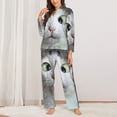 thumbnail image 3 of Kll Funny Cat Print Women'S Long Sleeve Pajamas With Pants Sleepwear Loungewear 2 Set-Large, 3 of 9