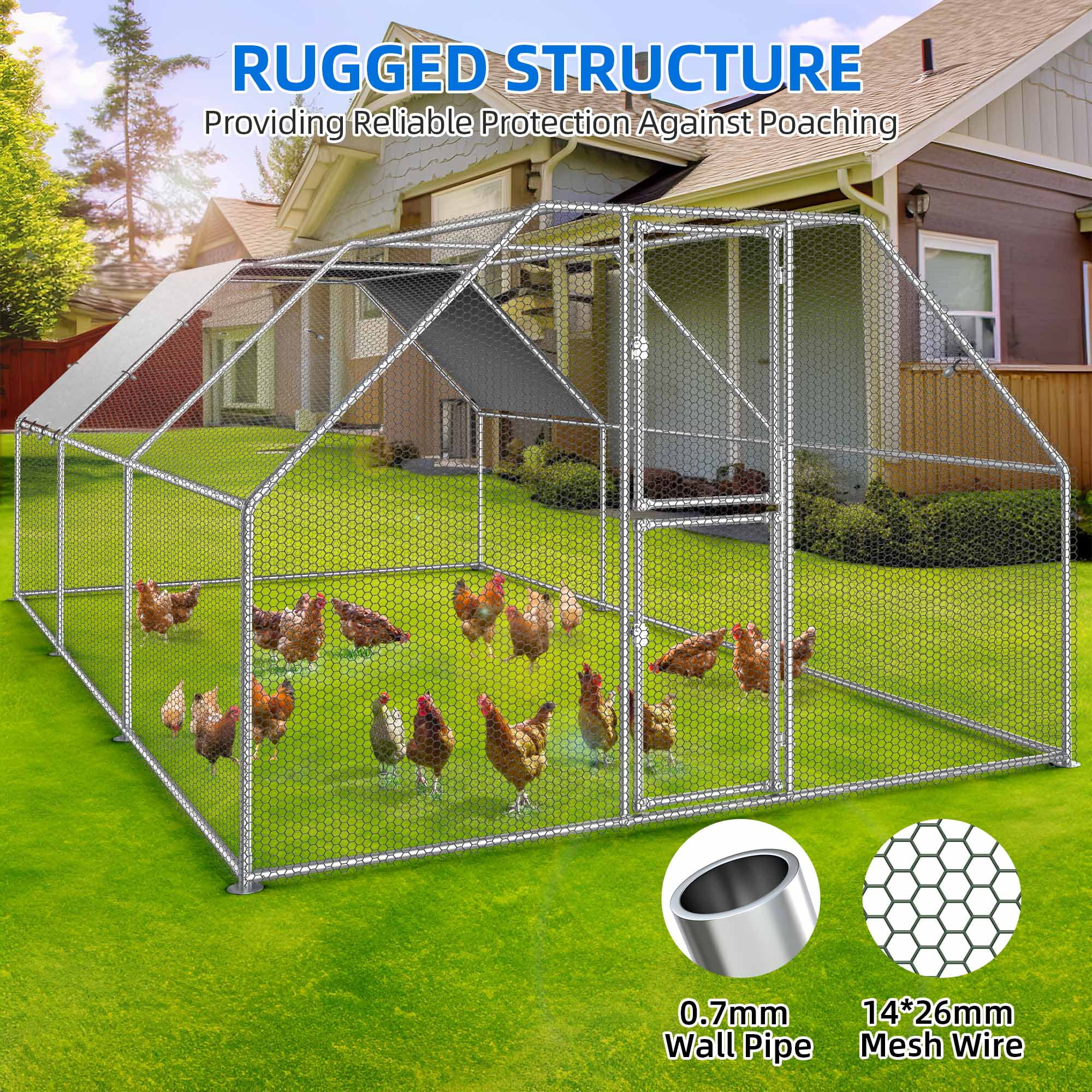 Uforic Chicken Run Coop 19.1 x 9.8 x 6.4 ft Large Metal Chicken Coop, Walk-in Hen Cage, Outdoor Poultry Cage with Waterproof Cover and Wire Mesh for Backyard,Yard Outdoor