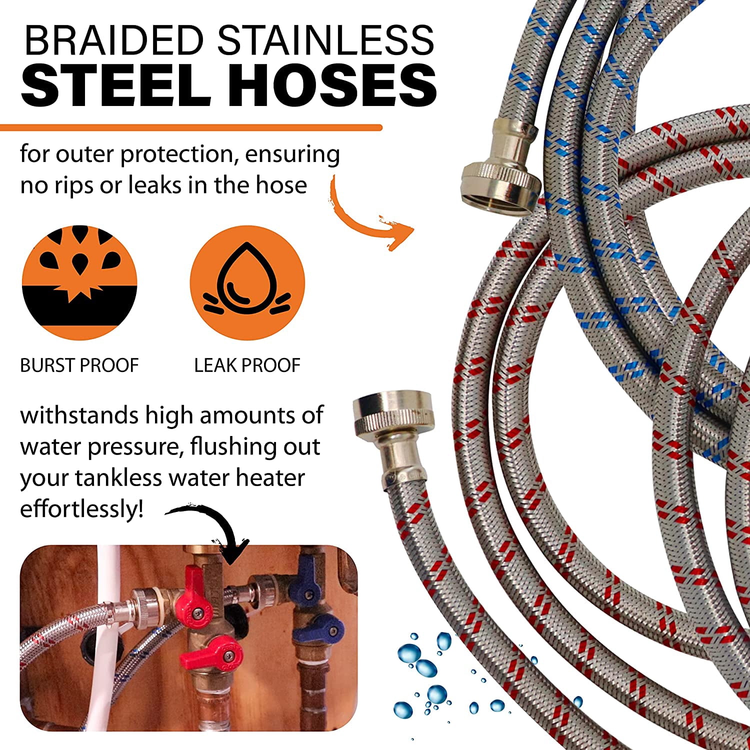 DrainX Tankless Water Heater Flush Kit with 1 Gallon Descaling Solution, 1/6 HP Pump and 6 ft Hoses