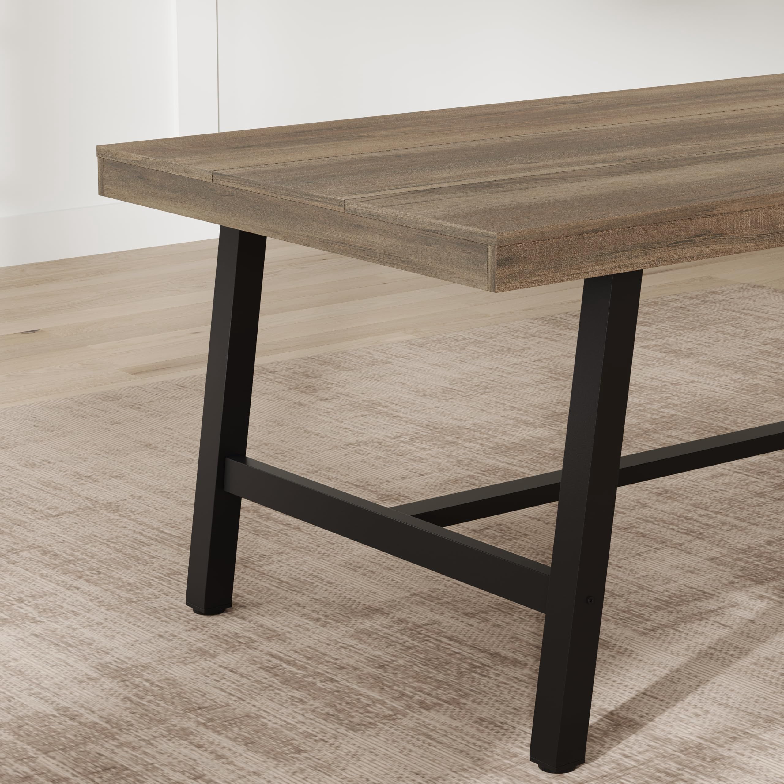 Industrial Dining Table for 6-8 People, 70.87" Long Kitchen Table with Sturdy Metal Frame, Rectangular Counter for Dinner, Kitchen, Dining Room (Pear Wood, 71" Non-extendable)