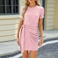 thumbnail image 2 of Women's 2026 Summer T Shirt Dress Casual Short Sleeve Wrap Bodycon Ruched T Shirt Dress Tie Waist Mini Dresses Sundress Pink,M, 2 of 6