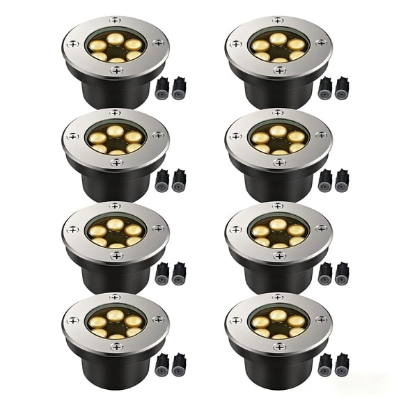 JESLED 6W LED Landscape Lighting Well Lights, 12V 24V Ground Lights 3000K Warm White,IP67 Waterproof Low Voltage Landscape Light Spotlight for Driveway Deck Patio Yard Garden Outdoor,8 Pack