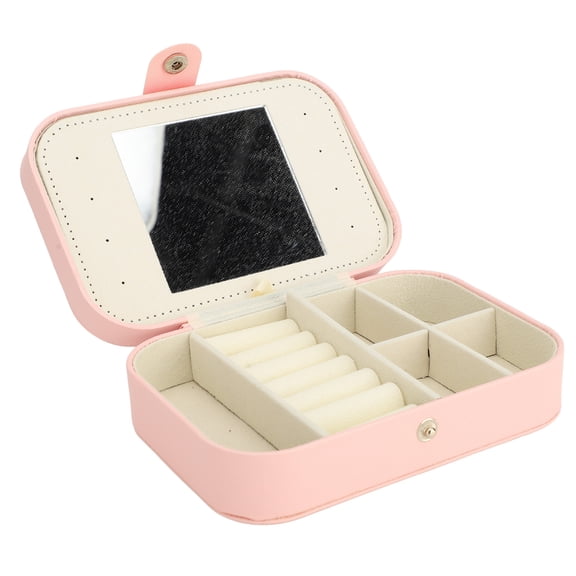 Riousery Travel Jewelry Box with Mirror PU Leather 2 Layer Small Portable Storage Case Organizer for Rings Earrings Necklaces Pink (6.3 x 4.3 x 1.97 inches / 16 x 11 x 5 cm)