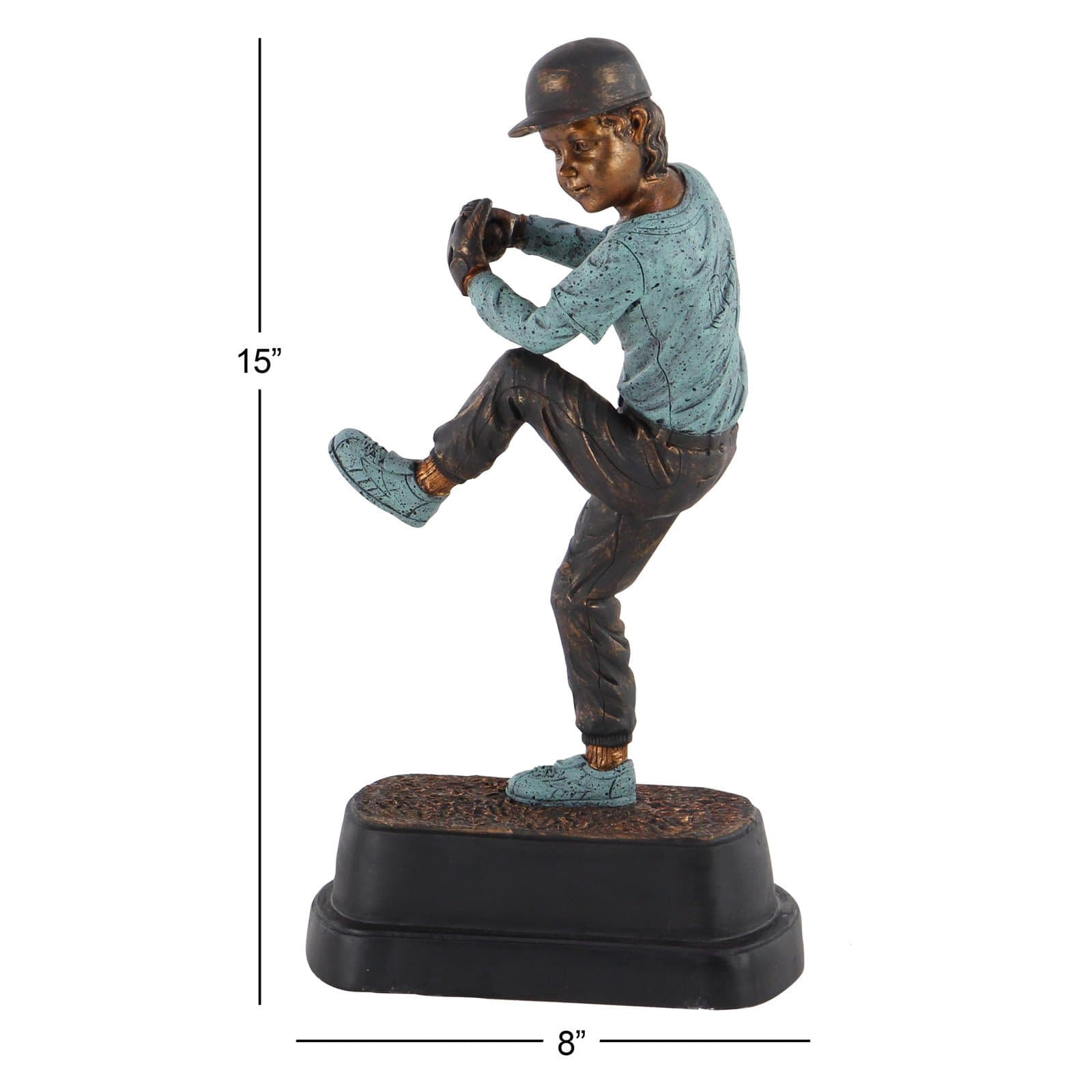 DecMode Traditional Resin Pitching Baseball Player Sculpture, Brown