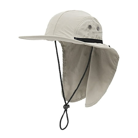 LKWLPD SUN CUBE Mens Fishing Hat with Neck for Men | Sun Hat with Wide Brim for Hiking with Neck Cover for Outdoor Sun | Light Gray Camping Outdoor Lights