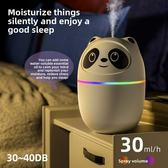 Cute bear-shaped humidifier, light sound operation, two-speed spray, with colorful atmosphere lights.