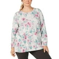 thumbnail image 2 of Ideology Women’s Plus Size Lattice-Back Pullover Blouse Shirt Tops, White Heather/Multi, 1X Plus, 2 of 9