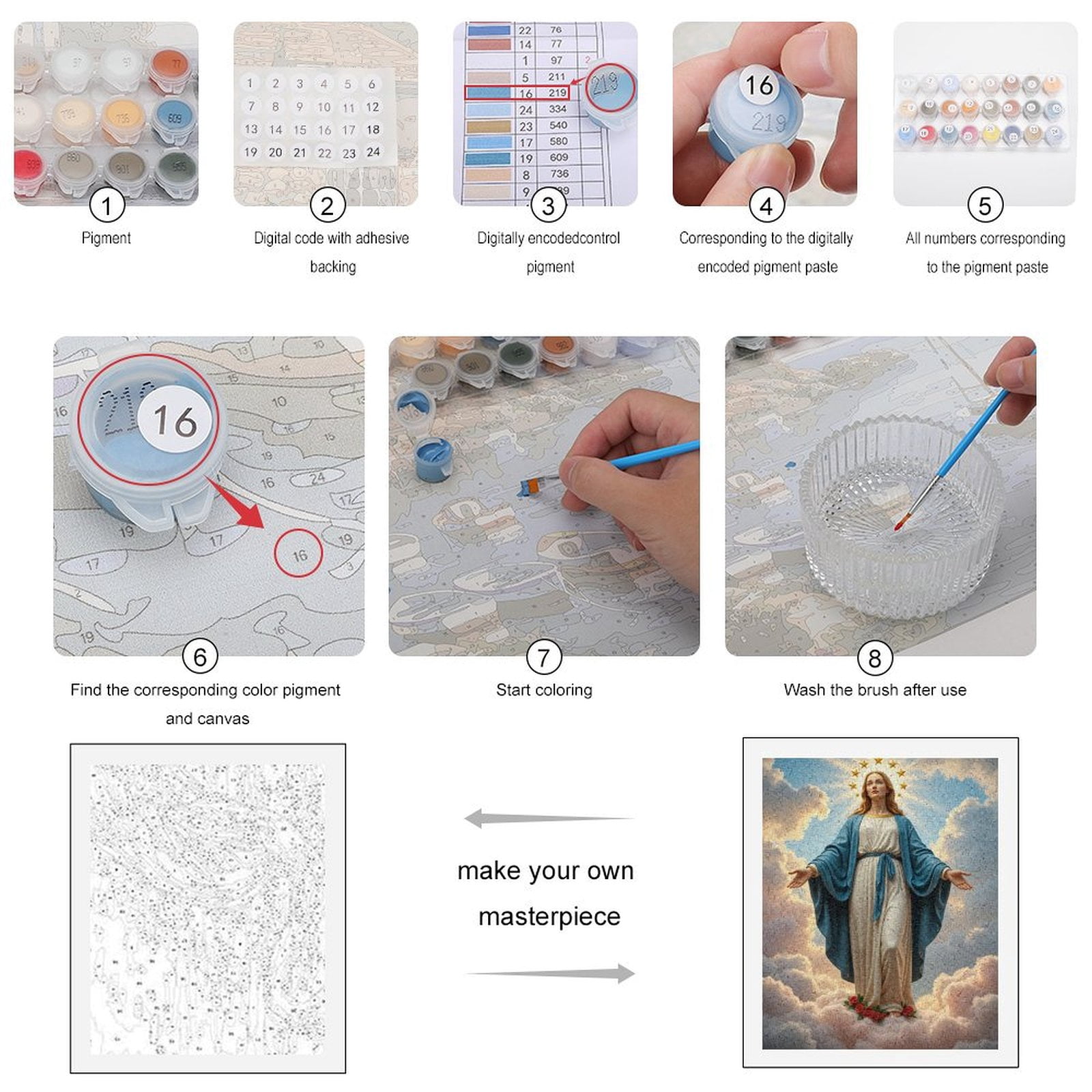 Paint by Numbers Kit for Adults, Mary In Clouds With Stars Paint by Numbers, Easy Paint by Numbers Kit for Adults Beginner, DIY Adult Paint by Number Kits on Canvas, Home Decor