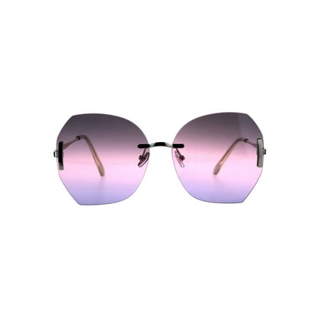 Flat Panel Rimless Tie Dye Lens Oversize Butterfly Hippie Sunglasses Silver Purple Pink Blue