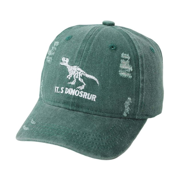 Aocisk Dinosaur Embroidered Baseball Cap for Boys Girls Adjustable Washed Cartoon Kids Sun Hat with Design Green One Size