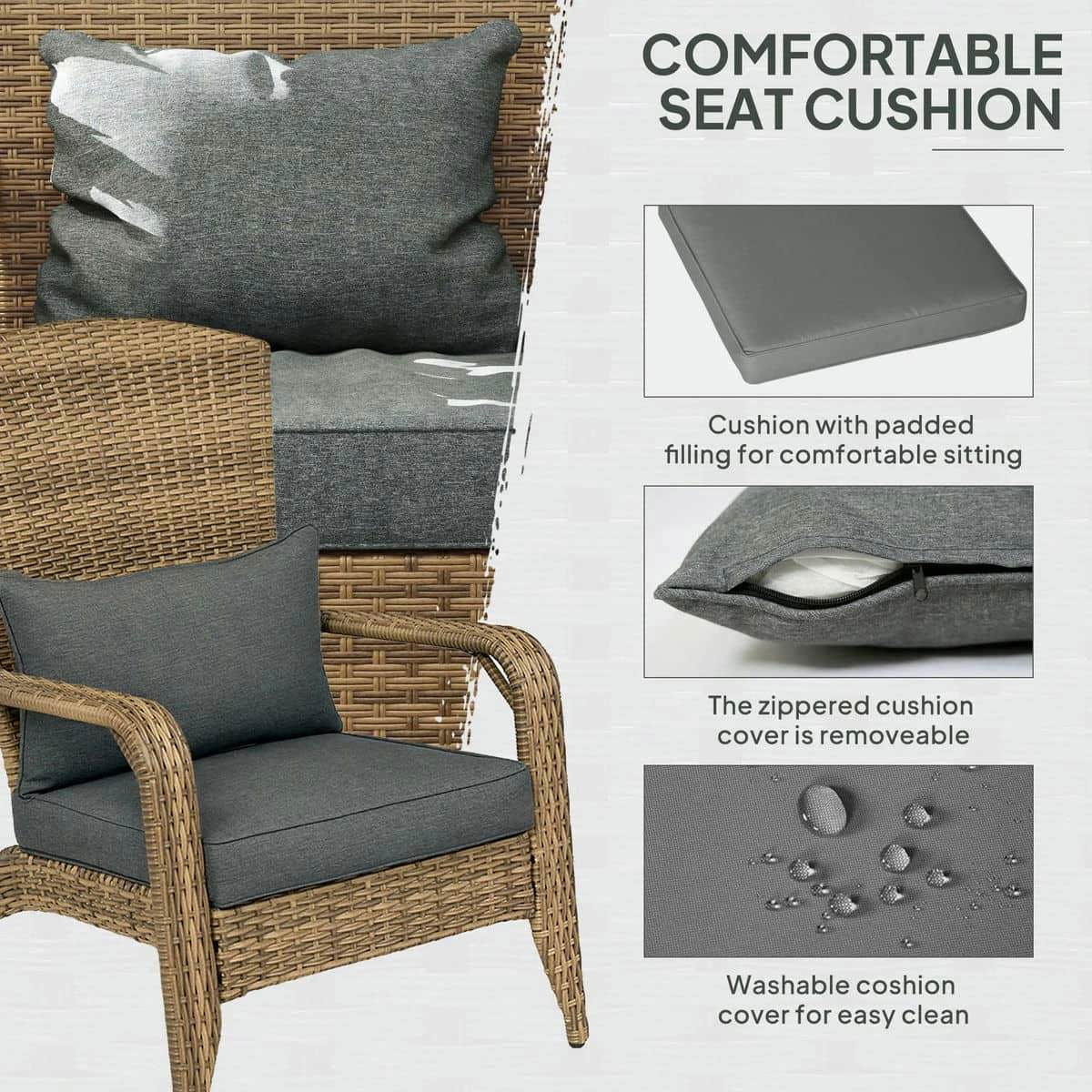 Spaco Patio Adirondack Chair with Rattan Wicker, Rattan Chair with Soft Cushions and Tall Curved Backrest for Outdoor, Charcoal Gray