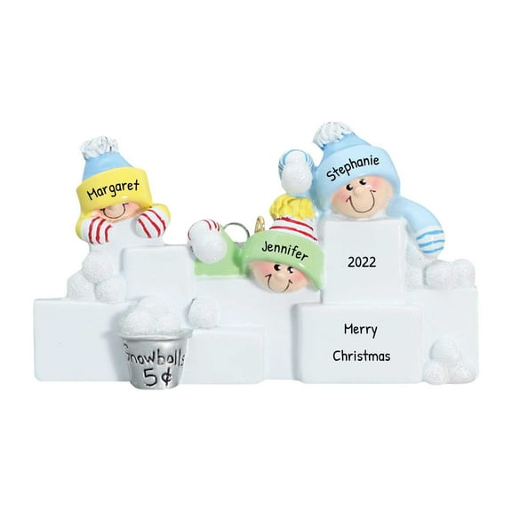 Personalized Family Christmas Ornament 2024 - Children in Mittens Family of 3 Snowball Snow Fight