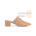 thumbnail image 3 of BLISSFUL STEP Pointed Toe Chunky Heels Mules with Buckle Decor for Women Nude 8, 3 of 6