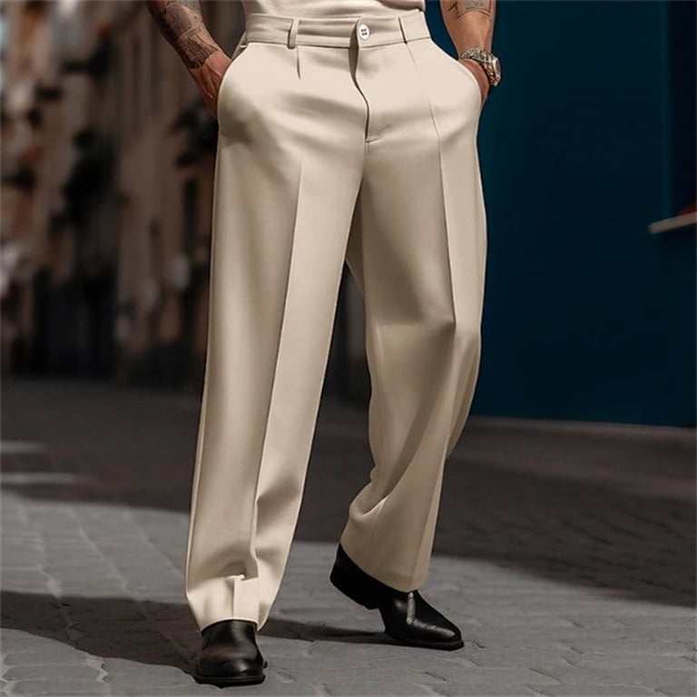 Tosmy Pants For Men Mens Solid Color Simple Business Casual