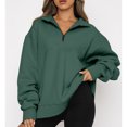 thumbnail image 1 of Jersey de manga larga con media cremallera, sudadera larga con hombros caídos de color sólido y media cremallera para mujer Blusa extragrande de manga larga de primera calidad, 1 of 6