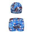 thumbnail image 4 of Conjunto de dos bañadores de tela de poliéster con dibujos de tiburones para niños, para jugar al baloncesto en la piscina y practicar deportes acuáticos, 4 of 4