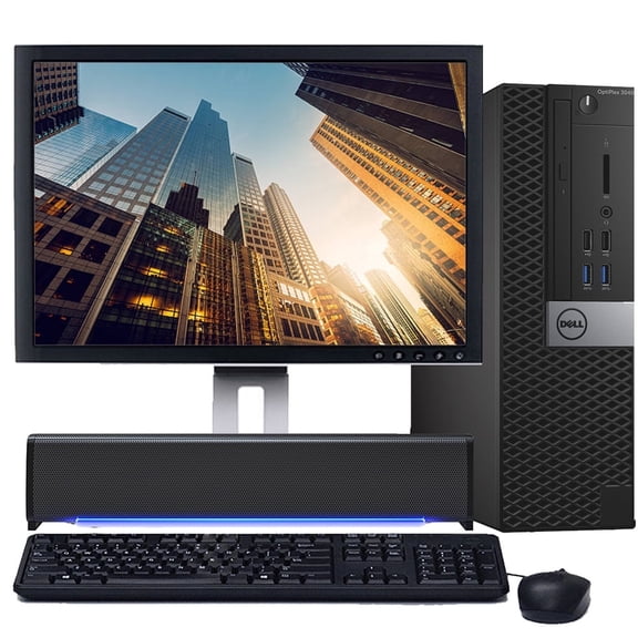 Restored Dell OptiPlex 3040 Desktop Computer Bundle with an Intel Core i5 Processor 8GB Memory 128GB SSD DVD-RW Wi-Fi with a 19" LCD and a T-Wolf S6 LED Soundbar Windows 10 PC (Refurbished)