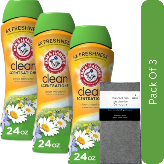 ARM & HAMMER Clean Scentsations Laundry Scent Booster, Clean Meadow Fragrance, 24 oz with Microfiber Solid Color Towel by BundleEase