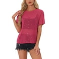 thumbnail image 1 of INSPIRE CHIC Blusa de fiesta para mujer con mangas cortas transparentes y estrellas metálicas brillantes XS Rosa intenso, 1 of 4
