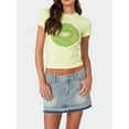 thumbnail image 2 of Nygoyerh Women Basic T-Shirt Fruit Print Blouse Short Sleeve Shirt Crew Neck Crop Tops Summer Clothing for Casual, 2 of 7