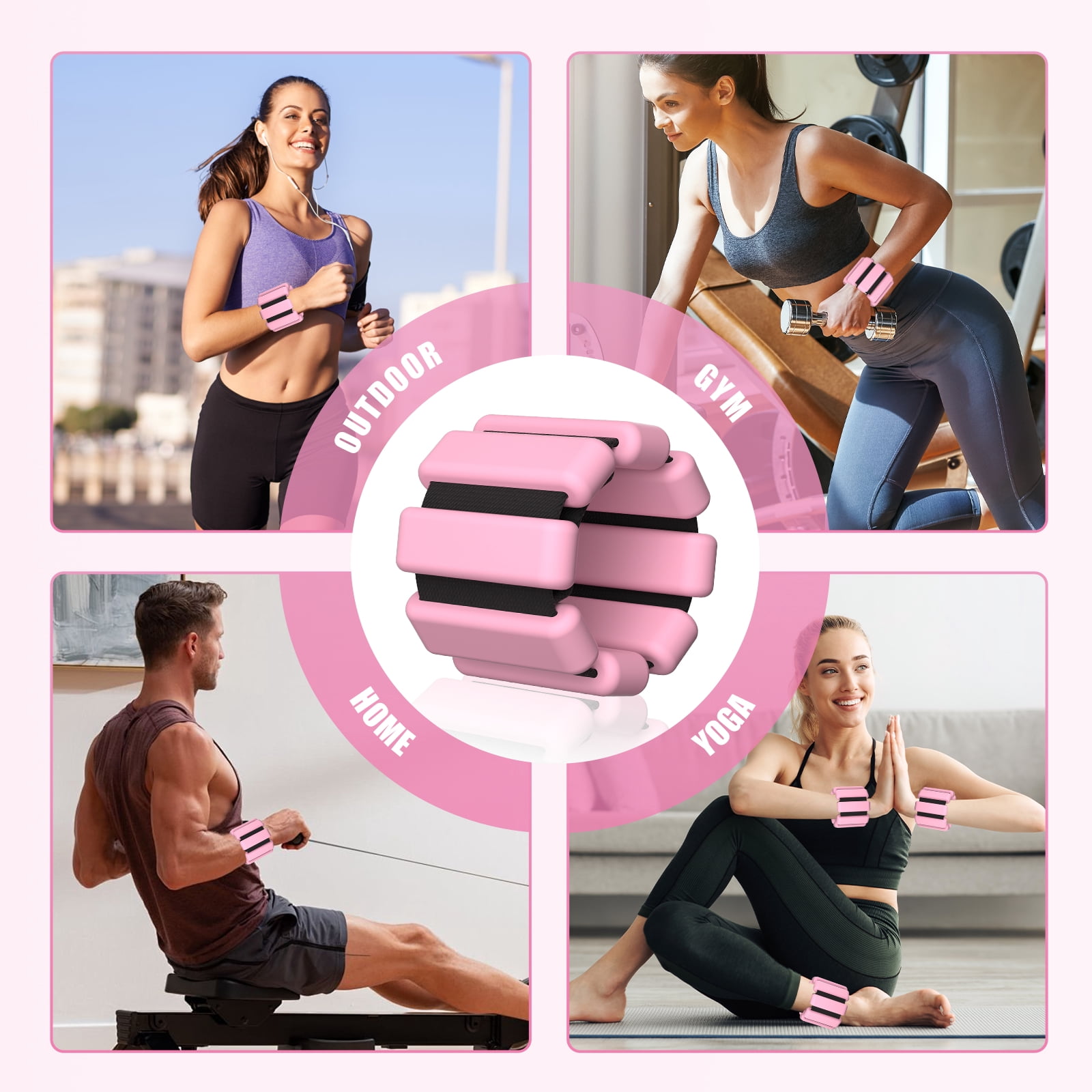 Ankle Weight Wrist Weight 2 Pack (1lb Each) Adjustable Arm and Leg Weight Suitable for Women and Men Pilates Gym Yoga Aerobic Strength Training(Pink)