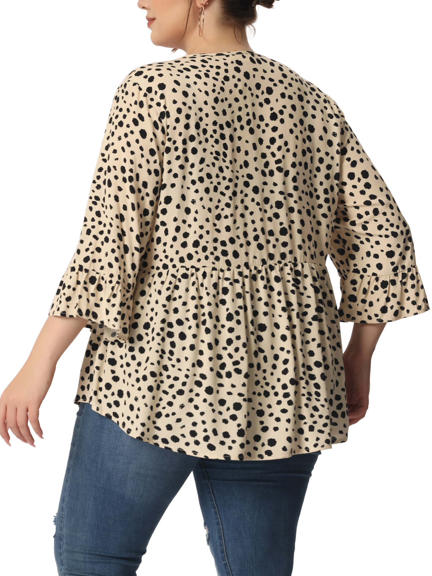 Plus Size Boho Embroidered Tops - Cotton Linen 3/4 Sleeve V-Neck Blouses For Women