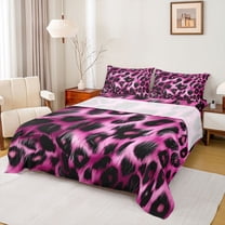 Feelyou Polkadot Leopard Print Twin Sheet Sets, Fashion Black Pink Bedding, 3pcs