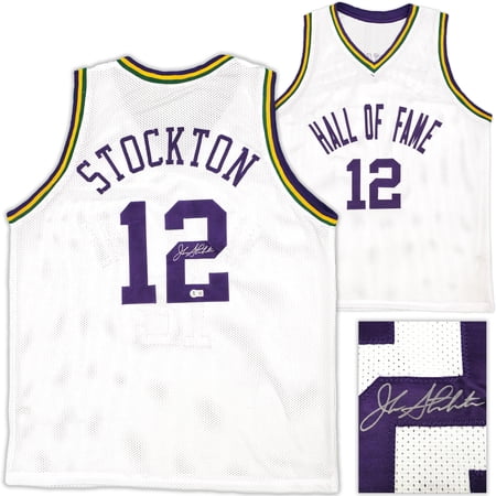 Utah Jazz John Stockton Autographed White Jersey Beckett BAS Witness 224359