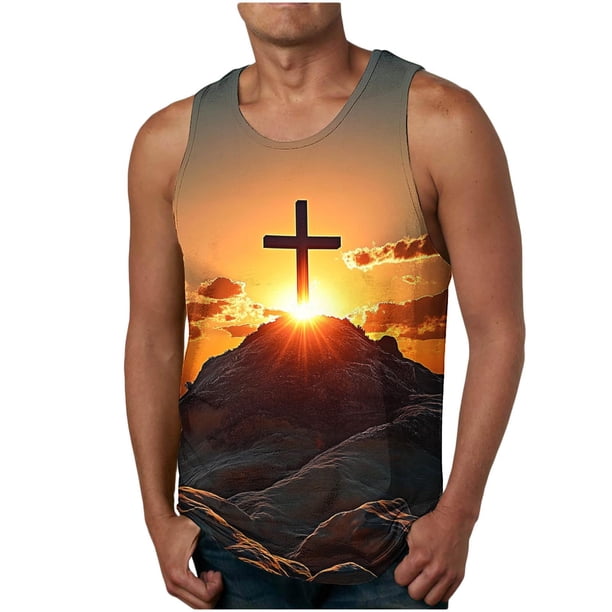 Camiseta sin mangas de cuello redondo para hombre, informal, a la moda, con estampado, sin mangas, deportiva, con cuello redondo