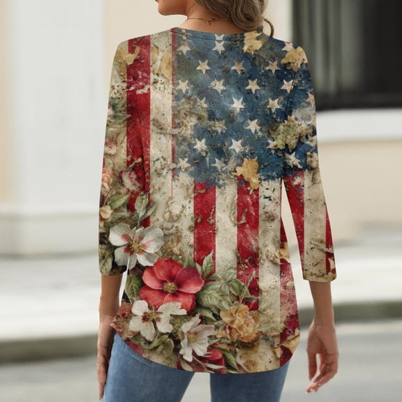 Women 250th Anniversary USA Shirt Women Patriotic Independence Day Shirt Women Crew Neck 3/4 Sleeve Casual Top