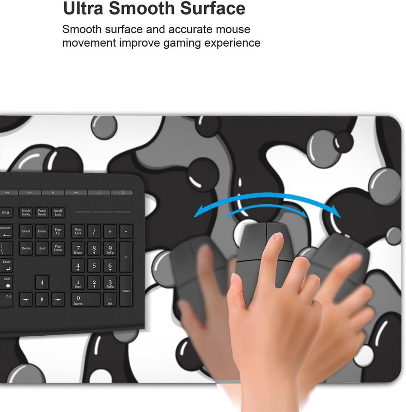 Black Grey White Gaming Mouse Pad Desk Pad XXL 35.4×15.7 Inch Japanese Anime Geometric Cool Extended Mousepad 40X90cm with Non-Slip Rubber Base Stitched Edge Large Desk Mat for Gamer Office Home Work